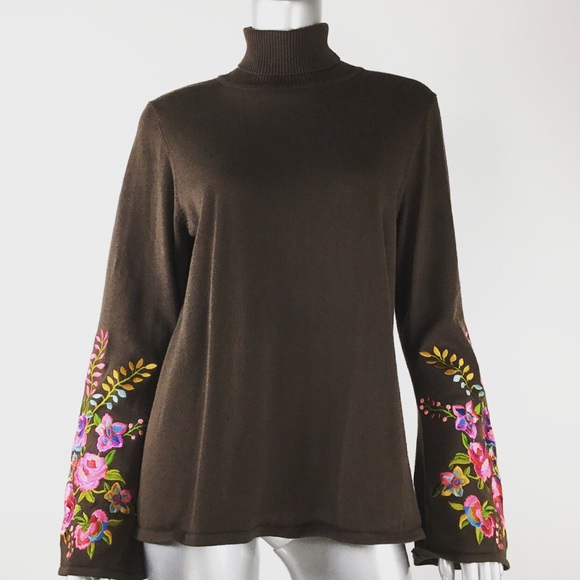 Linea by Louis Dell’ Olio Sweaters - Linea by Louis Dell’Olio Brown Embroidered Sweater